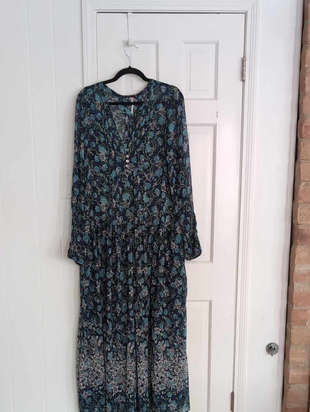 Free People Teal and Black Floral Tiered Maxi Dress